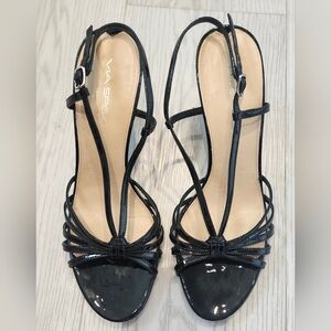 Via Spiga Black Patent Strappy Heels